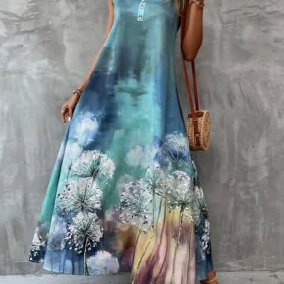 Ladies size XL (12) dandelion print maxi dress - Picture 10 of 11